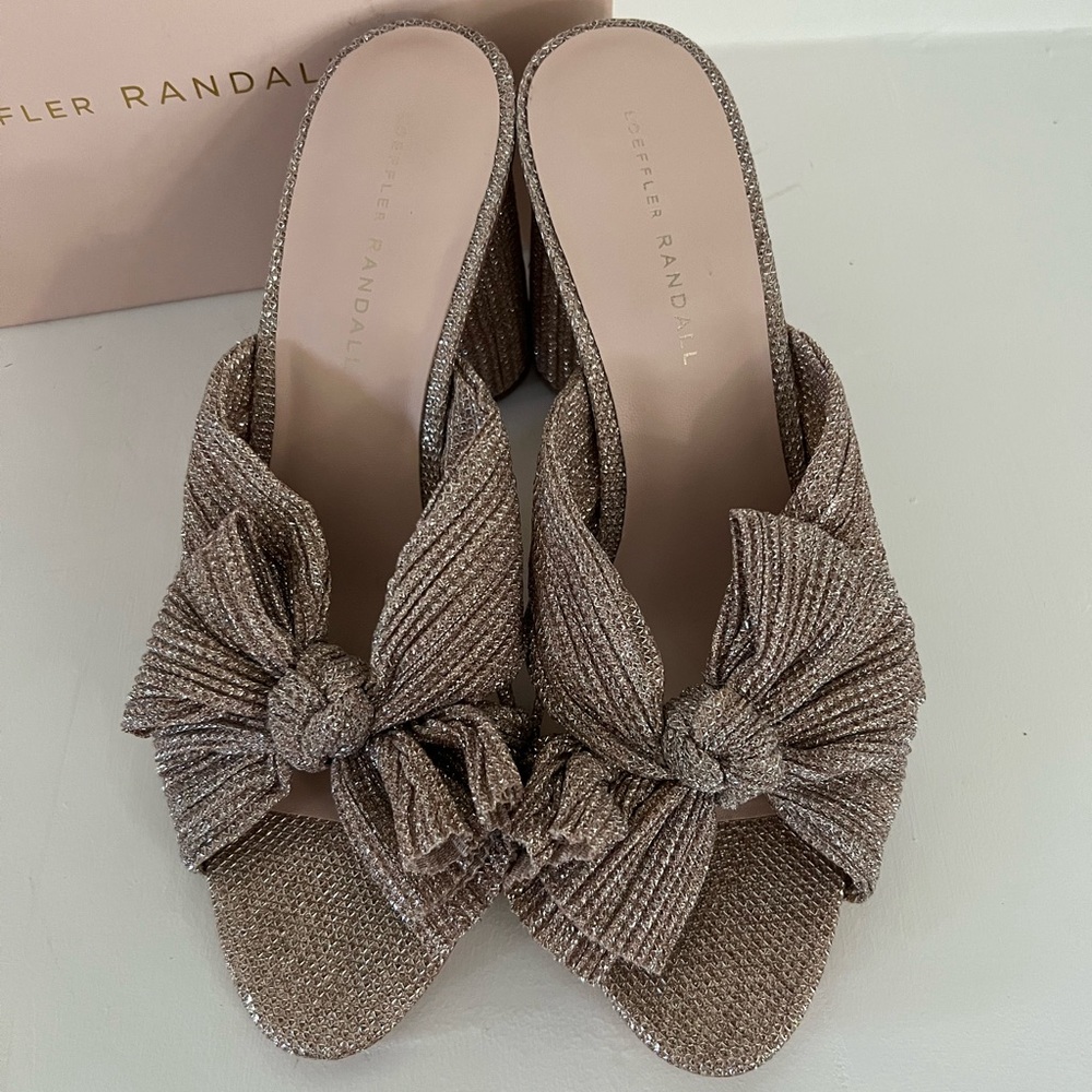 Loeffler Randall Gold Penny Knot Mules